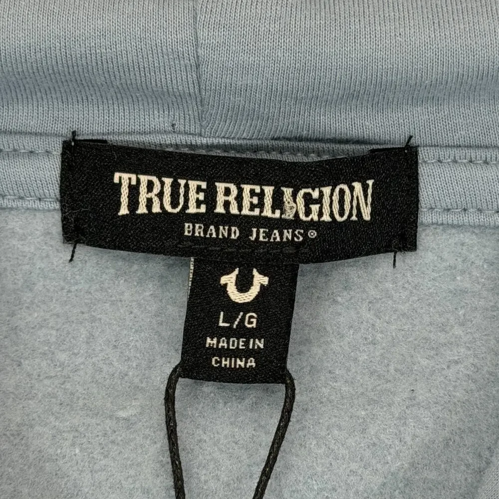 True Religion Men's OBB Full Zip Hoodie Dusty Blue Fleece Sweatshirt Large L NWT